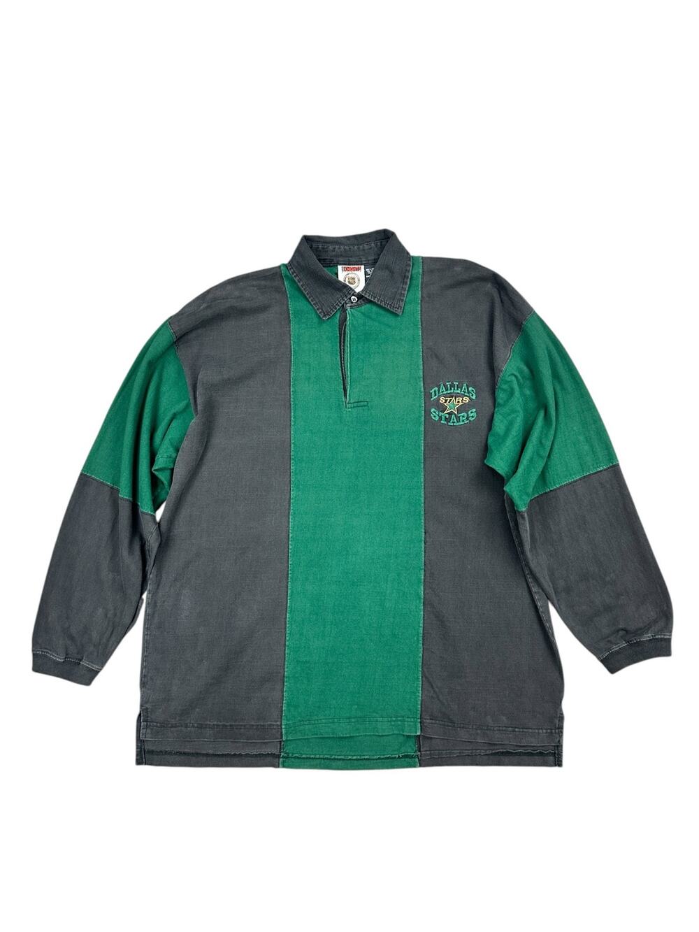 Iron Knights Vintage Dallas Stars Vertical Rugby Stripe Long Sleeve Polo — XL